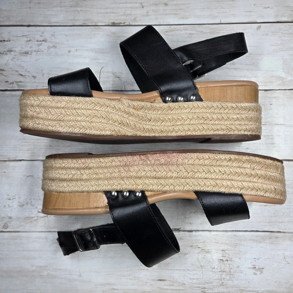Steve Madden Fifer Platform Espadrille Sandal Women 9.5M Black Leather Studded